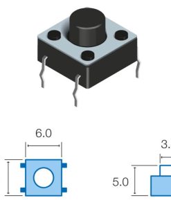 Botão PCB Horizontal Pressão Miniatura 6x6x5mm